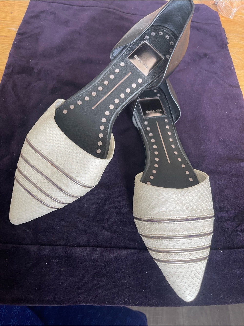Dolce Vita Cream and Black Pointed D'Orsay Flats